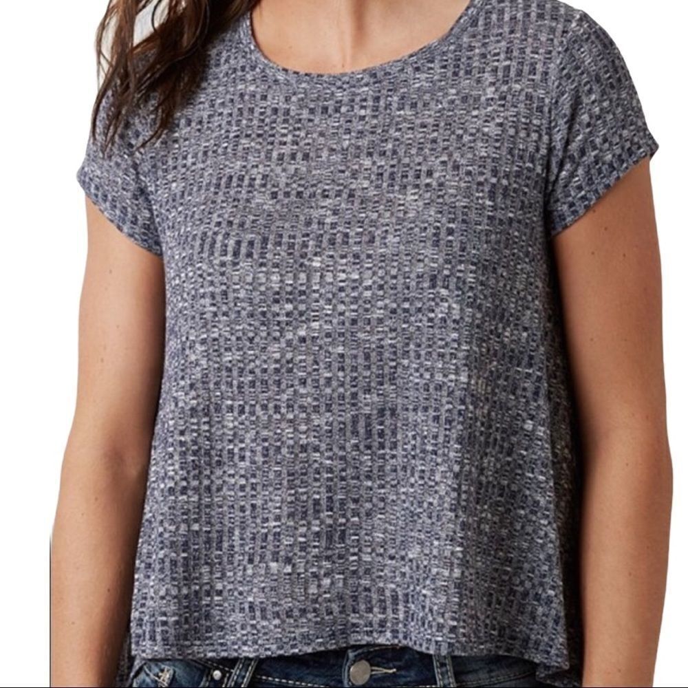 Blue Ribbed Short Sleeve Relax Fit Top By Buckle NEW